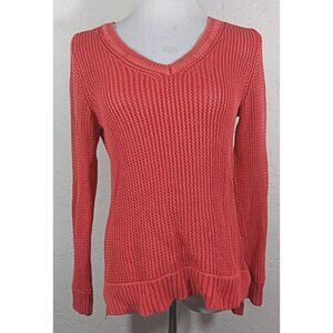 Style and Co Sweater Size PL Coral Orange V Neck Long Sleeve High Low